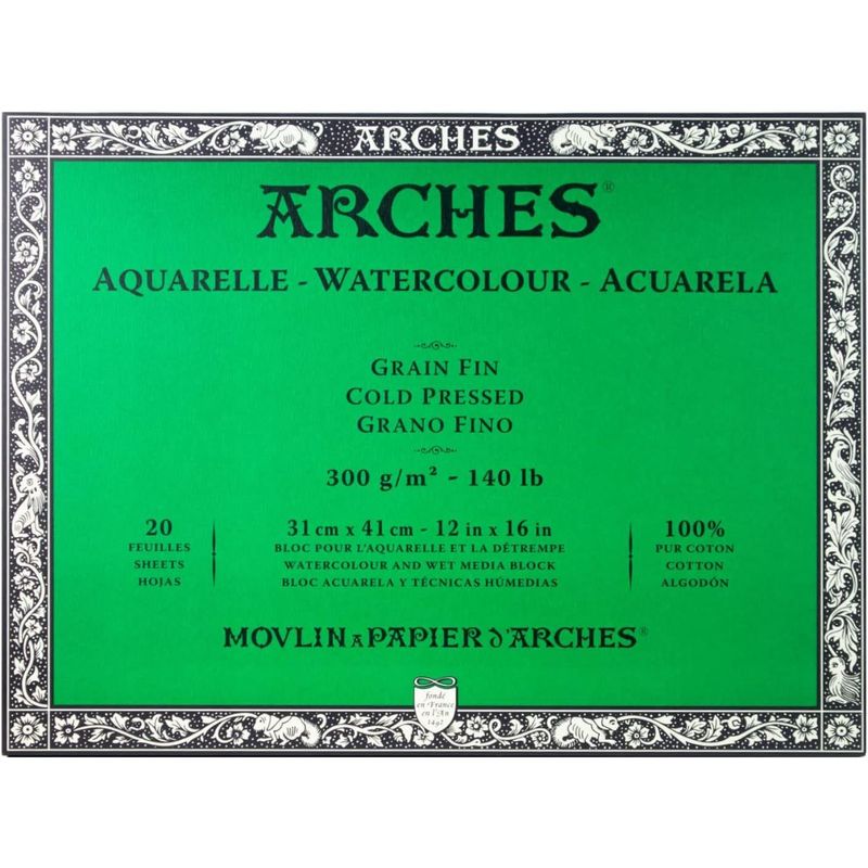ARCHES - Block Acuarela Arches 300gr Grano Fino 20 Hojas 31 x 41 cm