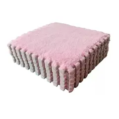 GENERICO - Set 10 Alfombra Goma Eva Peluda 30x30cm Color Rosa Y Blanco Peludo