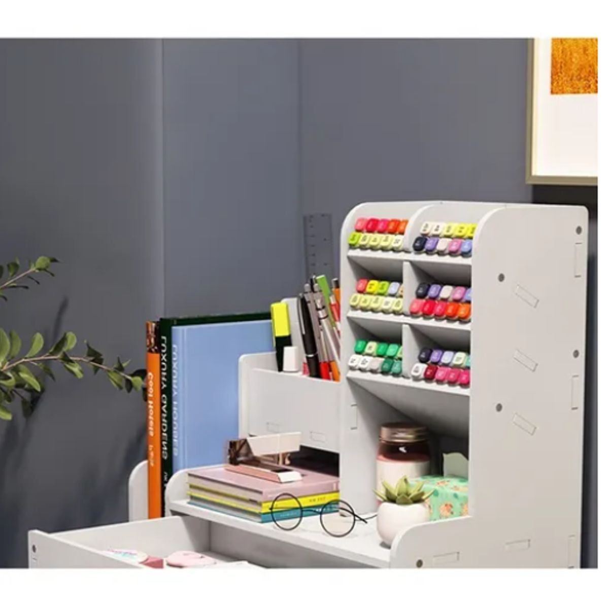 GENERICO - Organizador Escritorio Lápices Oficina Cajón Libro Madera