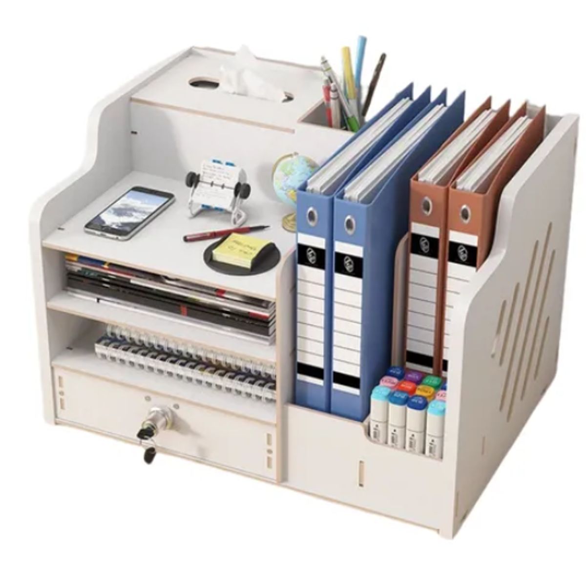 GENERICO - Organizador Libro Carpetas Madera Oficina Con Porta Lapiz