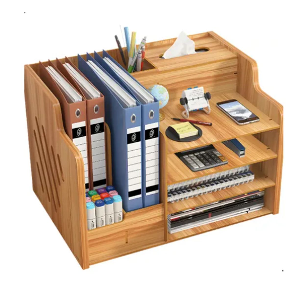 GENERICO - Organizador Libro Carpetas Madera Oficina Con Porta Lapiz