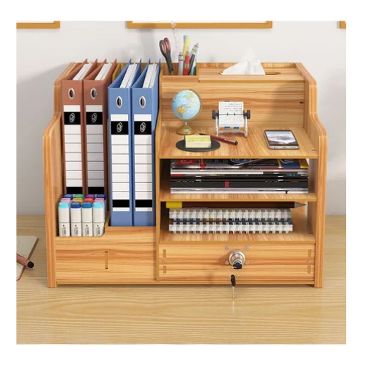 GENERICO - Organizador Libro Carpetas Madera Oficina Con Porta Lapiz