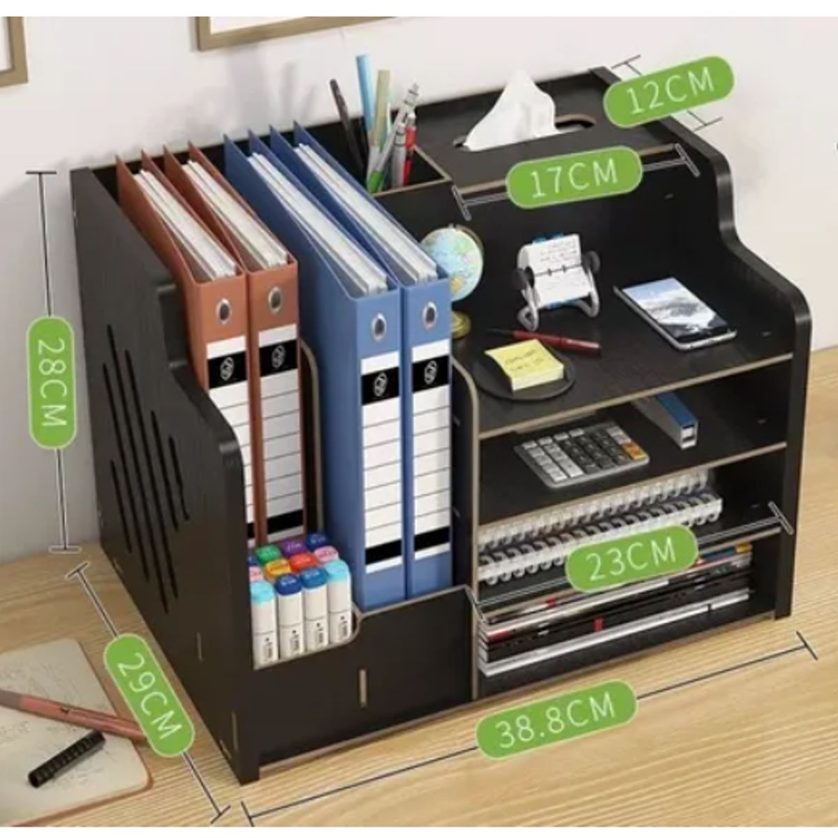 GENERICO - Organizador Libro Carpetas Madera Oficina Con Porta Lapiz