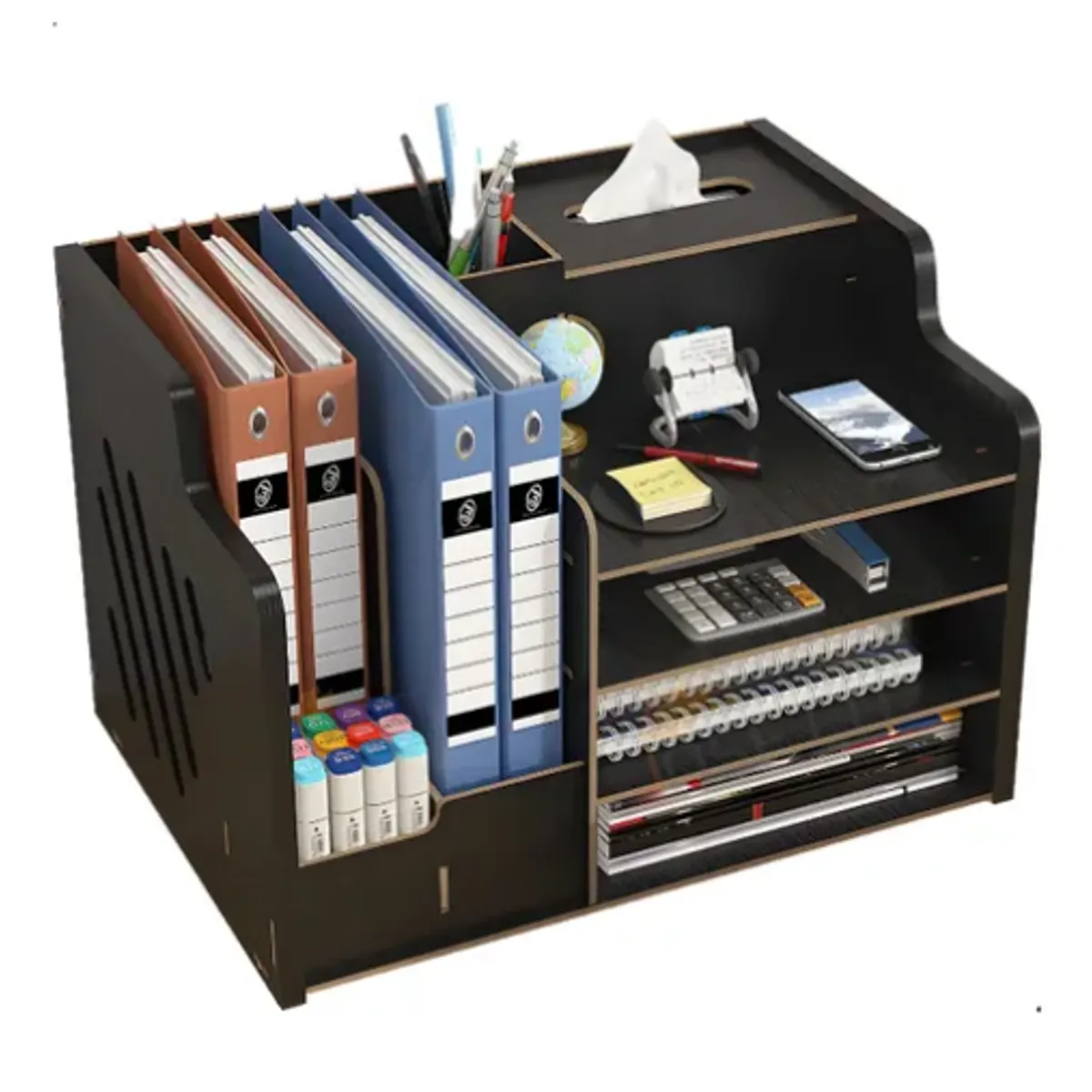 GENERICO - Organizador Libro Carpetas Madera Oficina Con Porta Lapiz