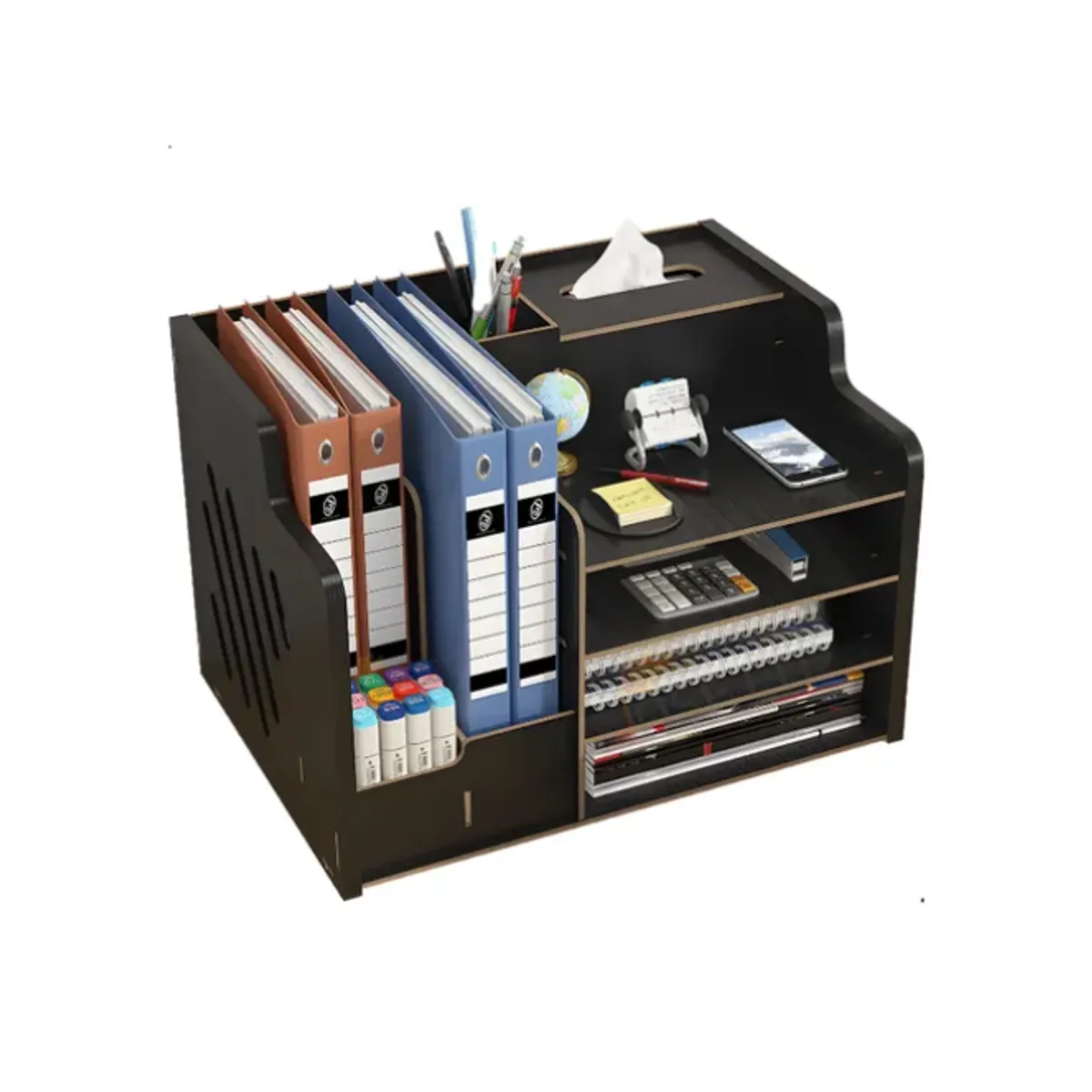 GENERICO - Organizador Libro Carpetas Madera Oficina Con Porta Lapiz