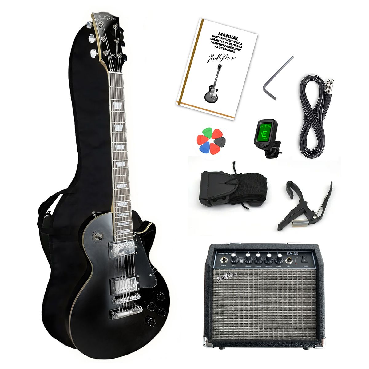 IBRAH - Guitarra Electrica LP Ibrah + Amplif + Accesorios all black