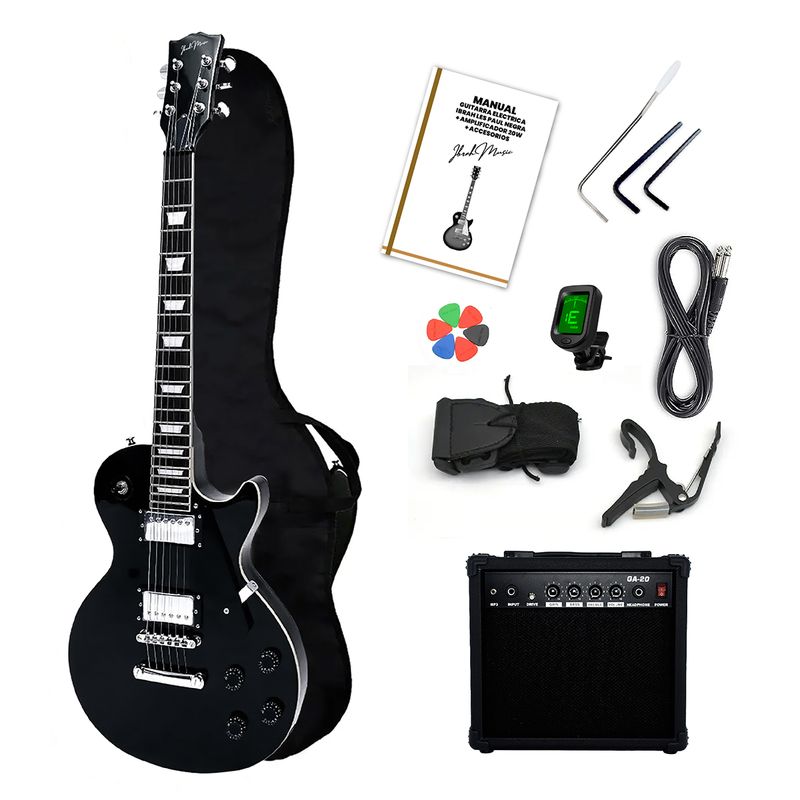IBRAH - Guitarra Electrica LP Ibrah + Amplif + Accesorios all black
