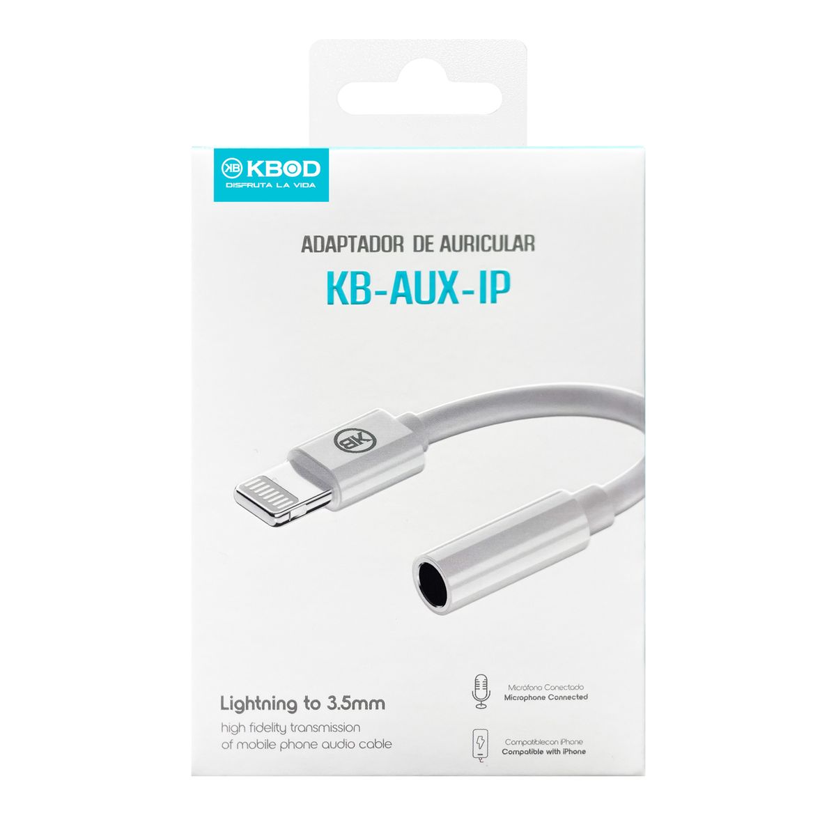 KBOD - Adaptador Audífonos Convertidor Plug 3.5 Para iPhone Kbod Aux