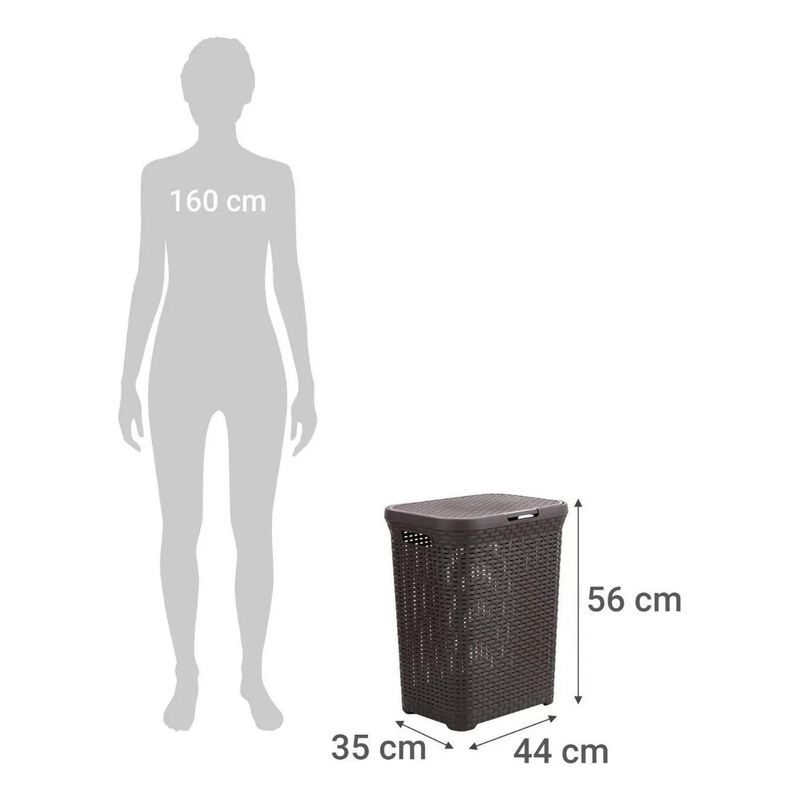 REYPLAST - Cesto Ropa Canasto Ratan Marron 60 Litros Con Tapa Grande