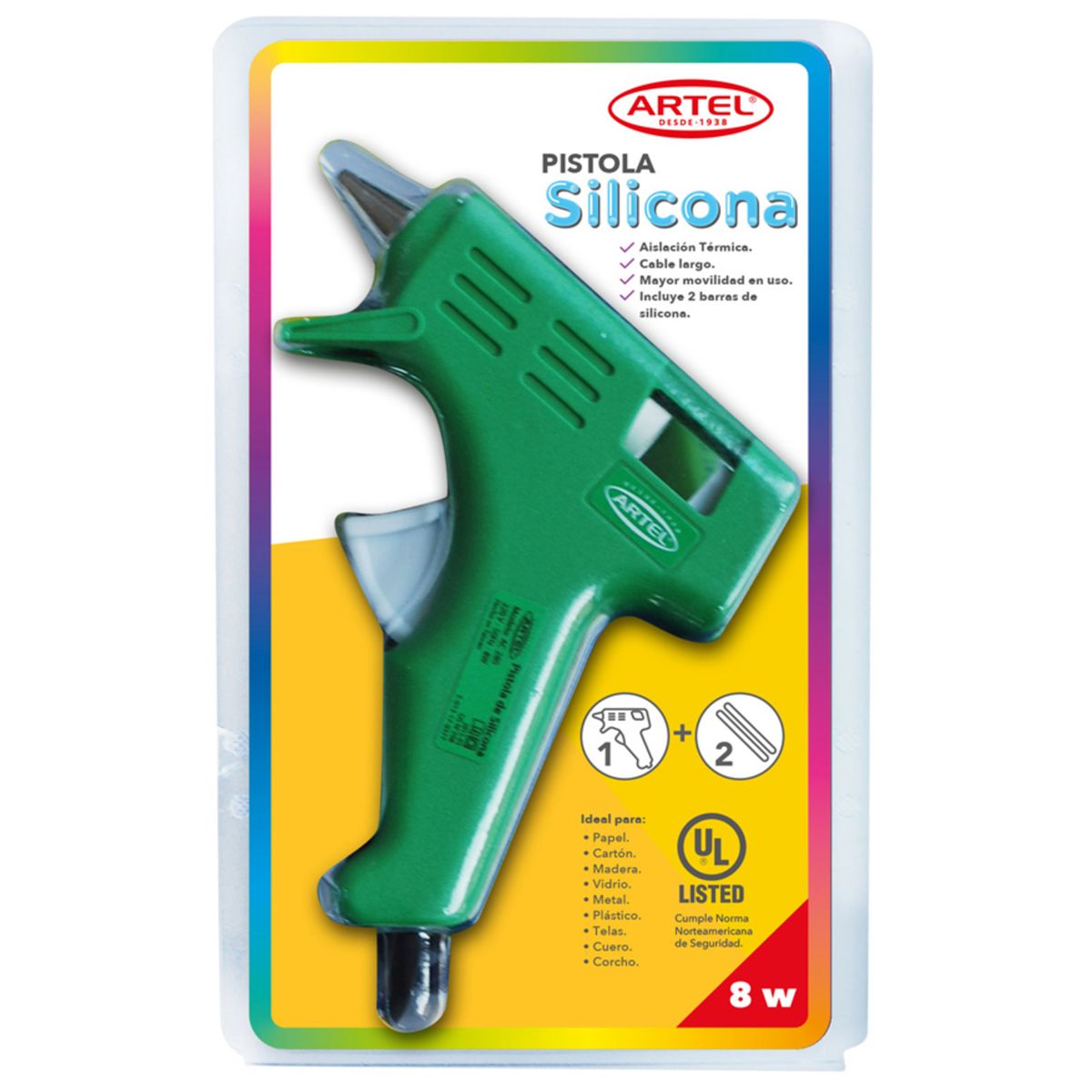 ARTEL - Pistola Silicona Artel Verde Con 2 Barras de Silicona