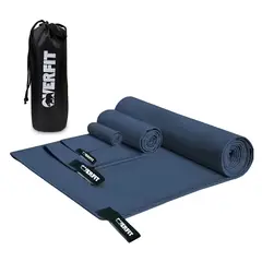 OVERFIT - Set x2 toallas microfibra + bolso de transporte azul
