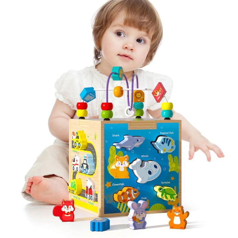PUREPOWER - Cubo Actividades Montessori Educativo 7 En 1 Con Laberinto