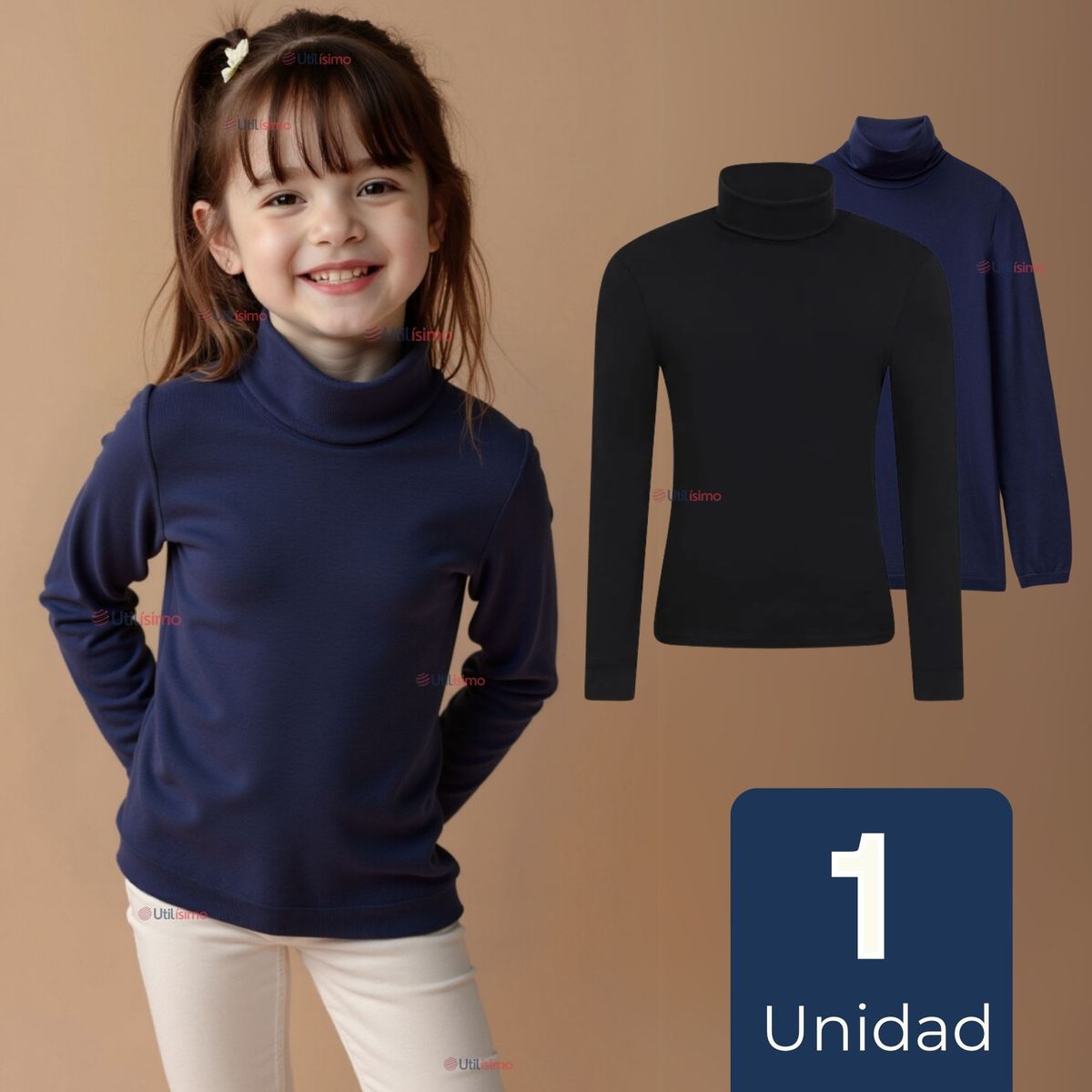 UTILISIMO - Camiseta Beatle Bambú Escolar Primera Capa Niña Polera Azul y Negro