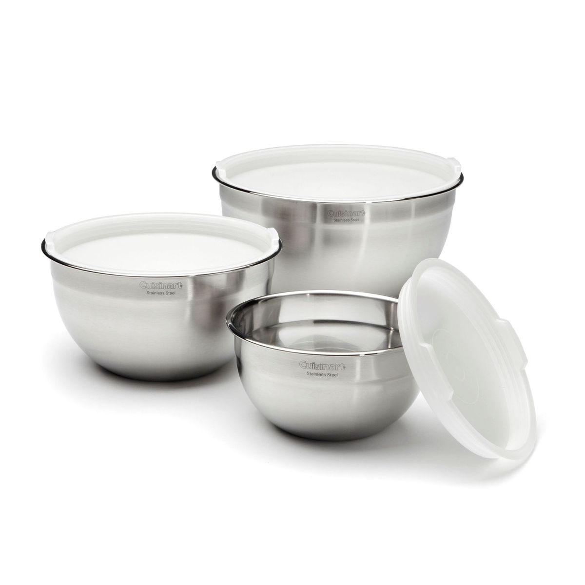 CUISINART - Bowls de acero inoxidable para mezclar de 3 piezas con tapa de Cuisinart