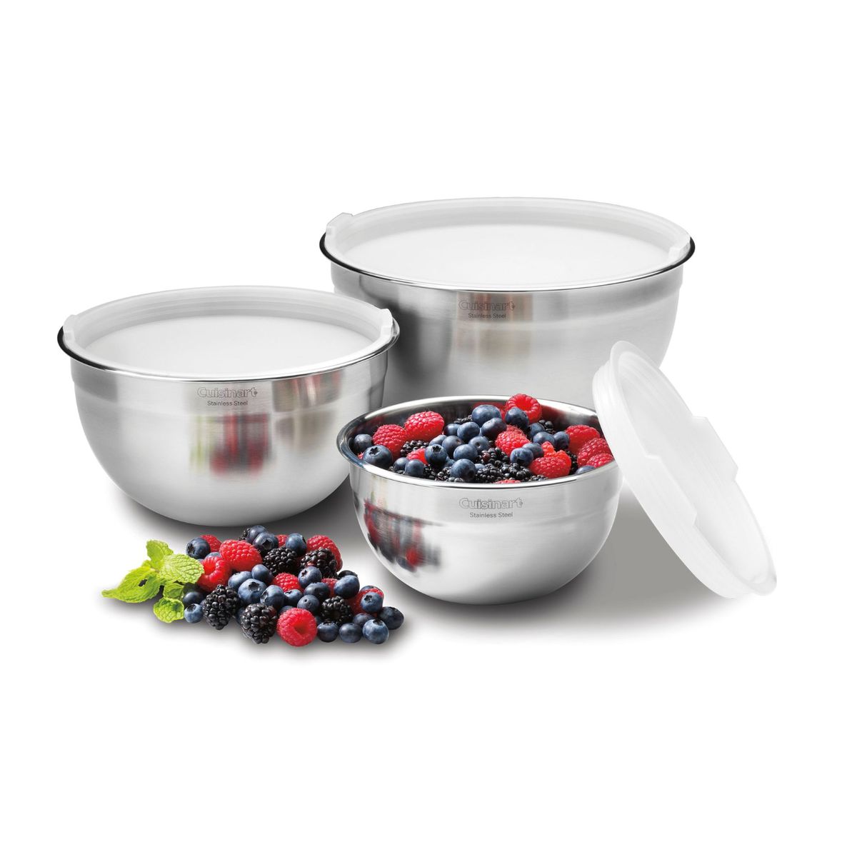 CUISINART - Bowls de acero inoxidable para mezclar de 3 piezas con tapa de Cuisinart