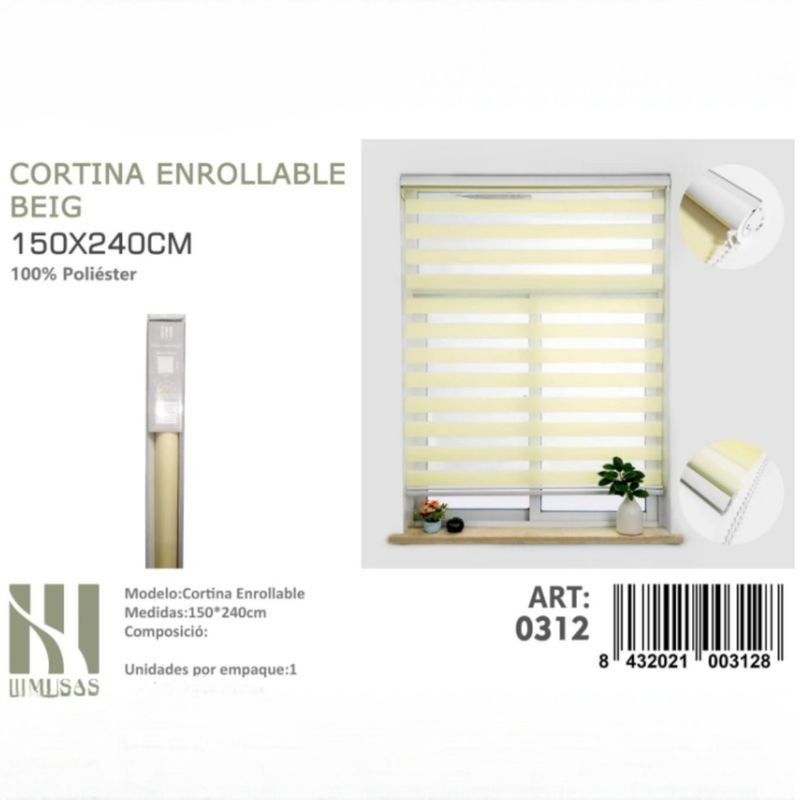 ANGELES DEL HOGAR - CORTINA ROLLER DUO LISA 160CM X 240CM