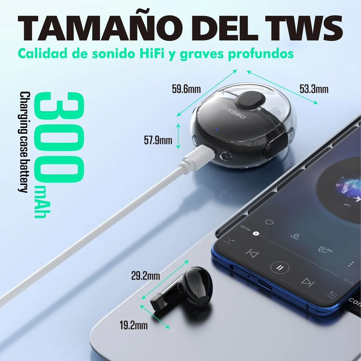 KBOD - Audífonos Inalámbricos Kbod Tws C2 Bluetooth 5.3 Tipo C Blanco