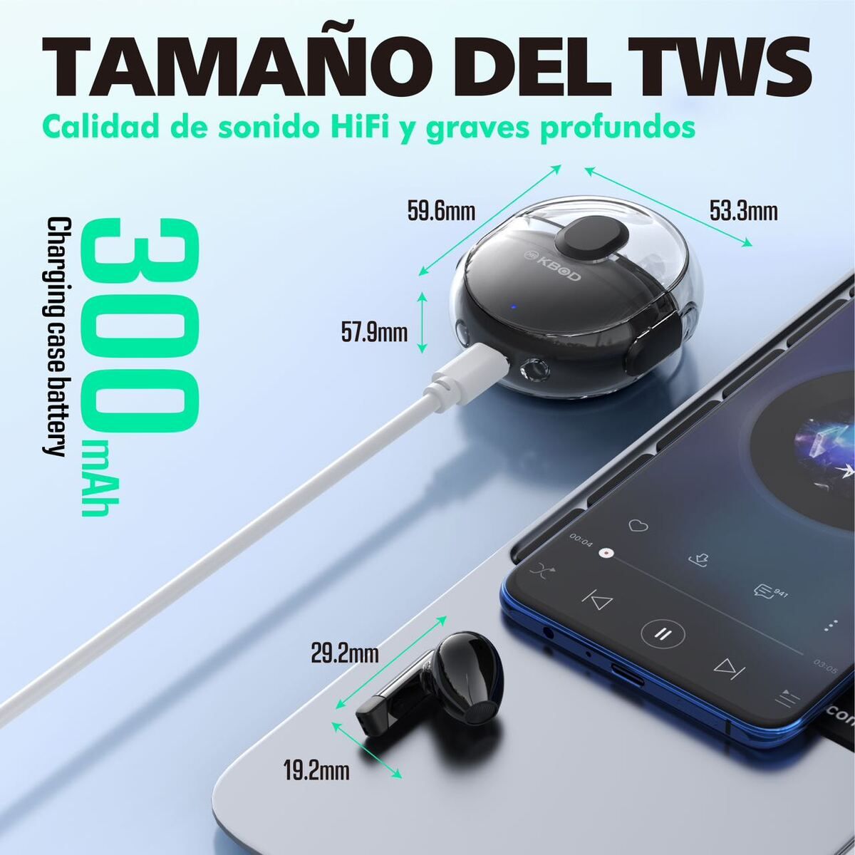 KBOD - Audífonos Inalámbricos Kbod Tws C2 Bluetooth 5.3 Tipo C Negro