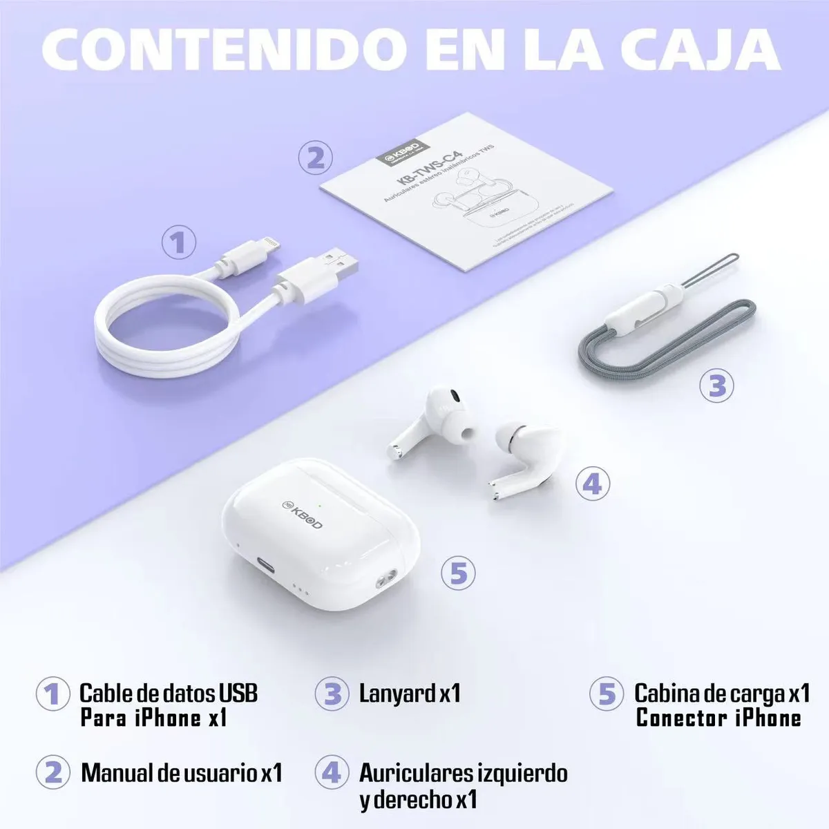 KBOD - Audífonos Inalámbricos Bluetooth 5.4 Kbod Tws C4 Blanco