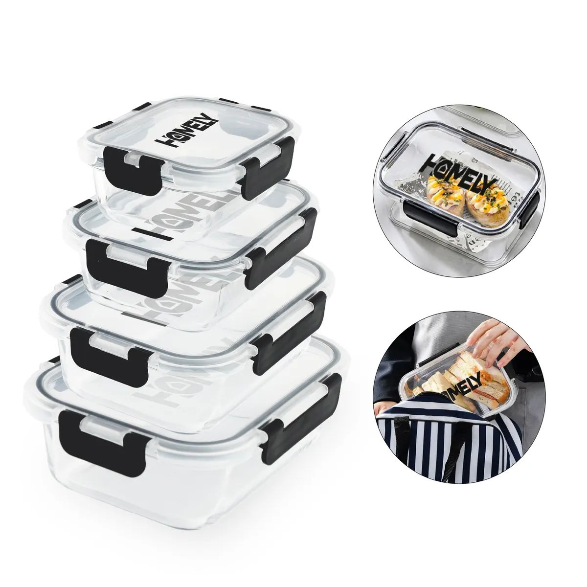 HOMELY - Tupper Hermetico 3.57 L Homely Frasco Vidrio Templado Set x4