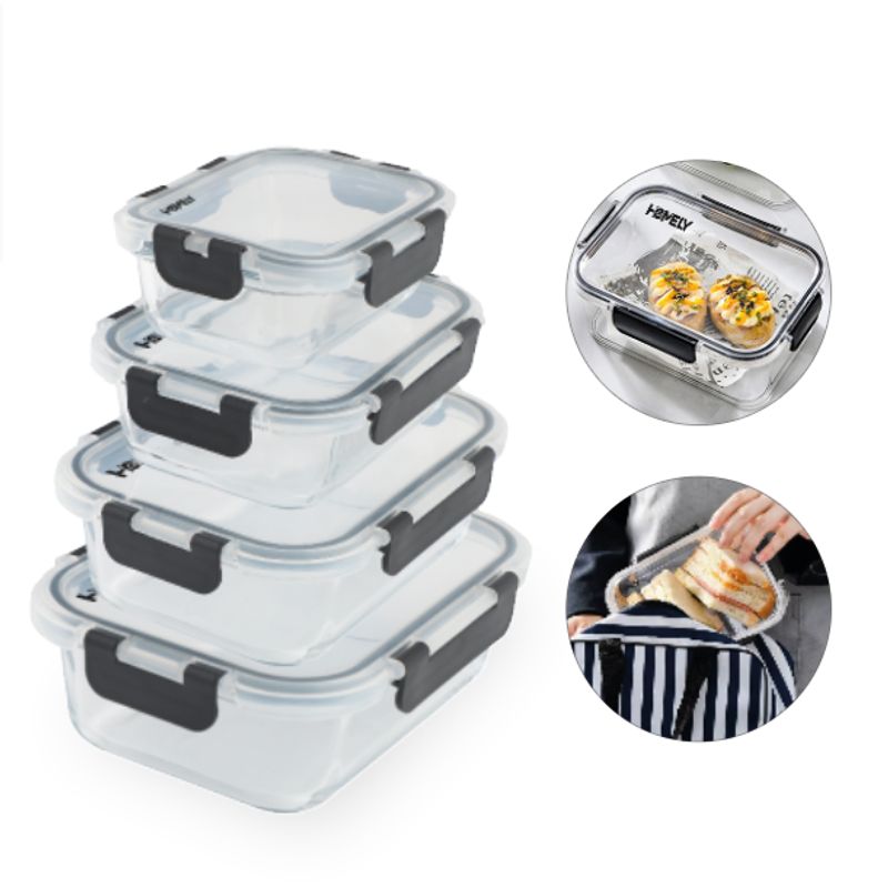 HOMELY - Tupper Hermetico 3.57 L Homely Frasco Vidrio Templado Set x4