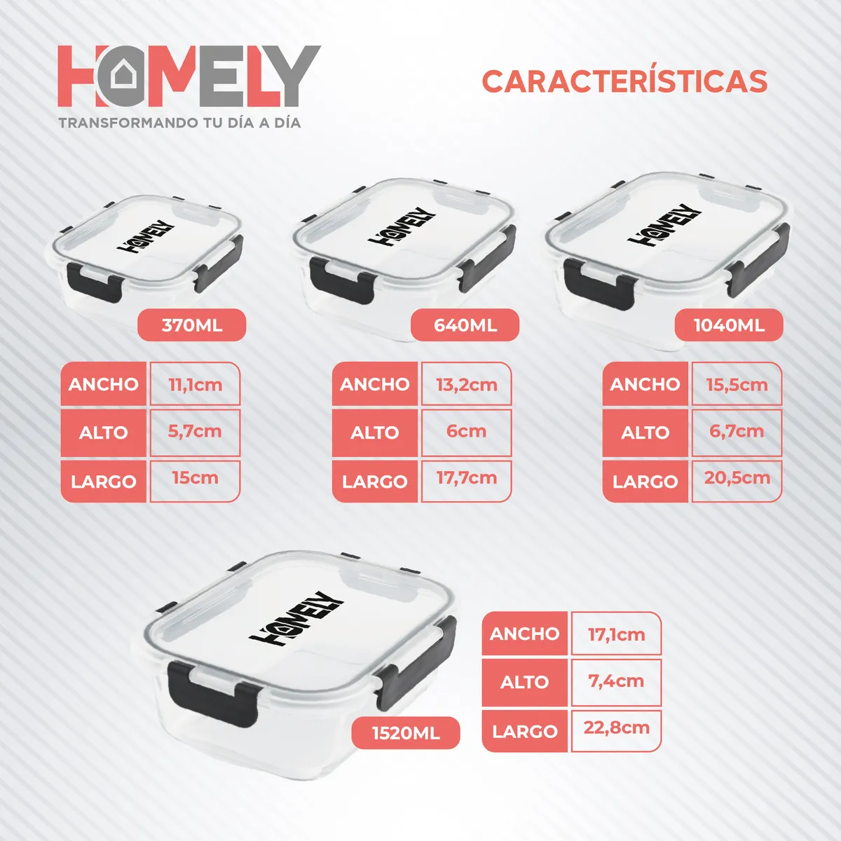 HOMELY - Tupper Hermetico 3.57 L Homely Frasco Vidrio Templado Set x4