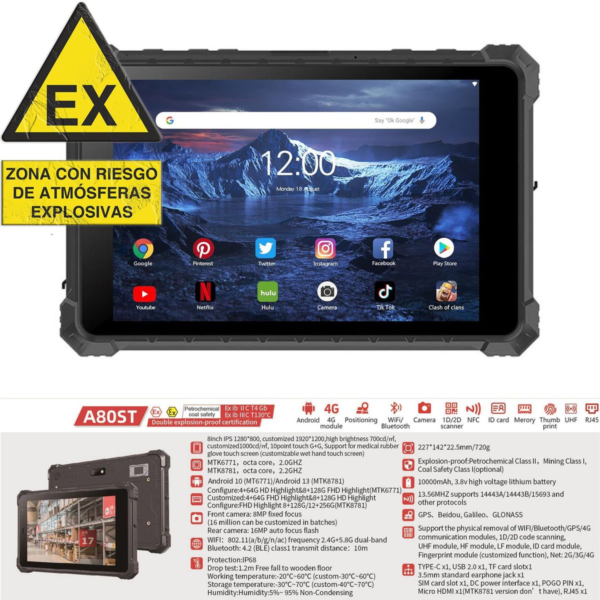 BLACKVIEW - CENAVA A80ST  Tablet intrínsecamente segura Atex para entornos explosivos
