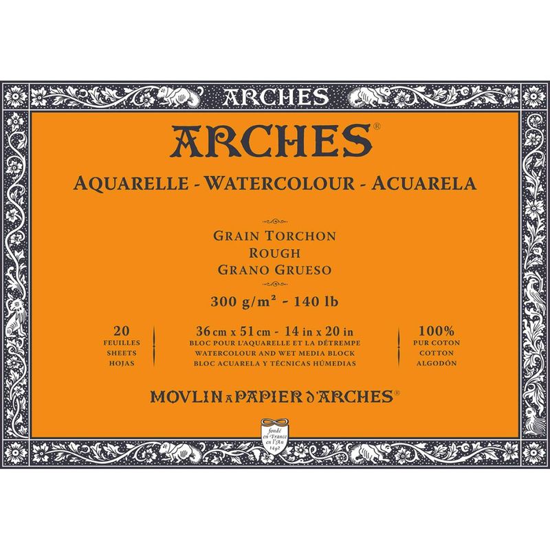 ARCHES - Block Acuarela Arches 300gr Grano Grueso 20 Hojas 36 x 51 cm