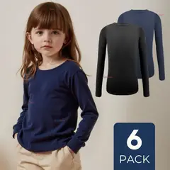 UTILISIMO - Pack 6 Camiseta Bambú Escolar Primera Capa Niña Polera Cuello redondo