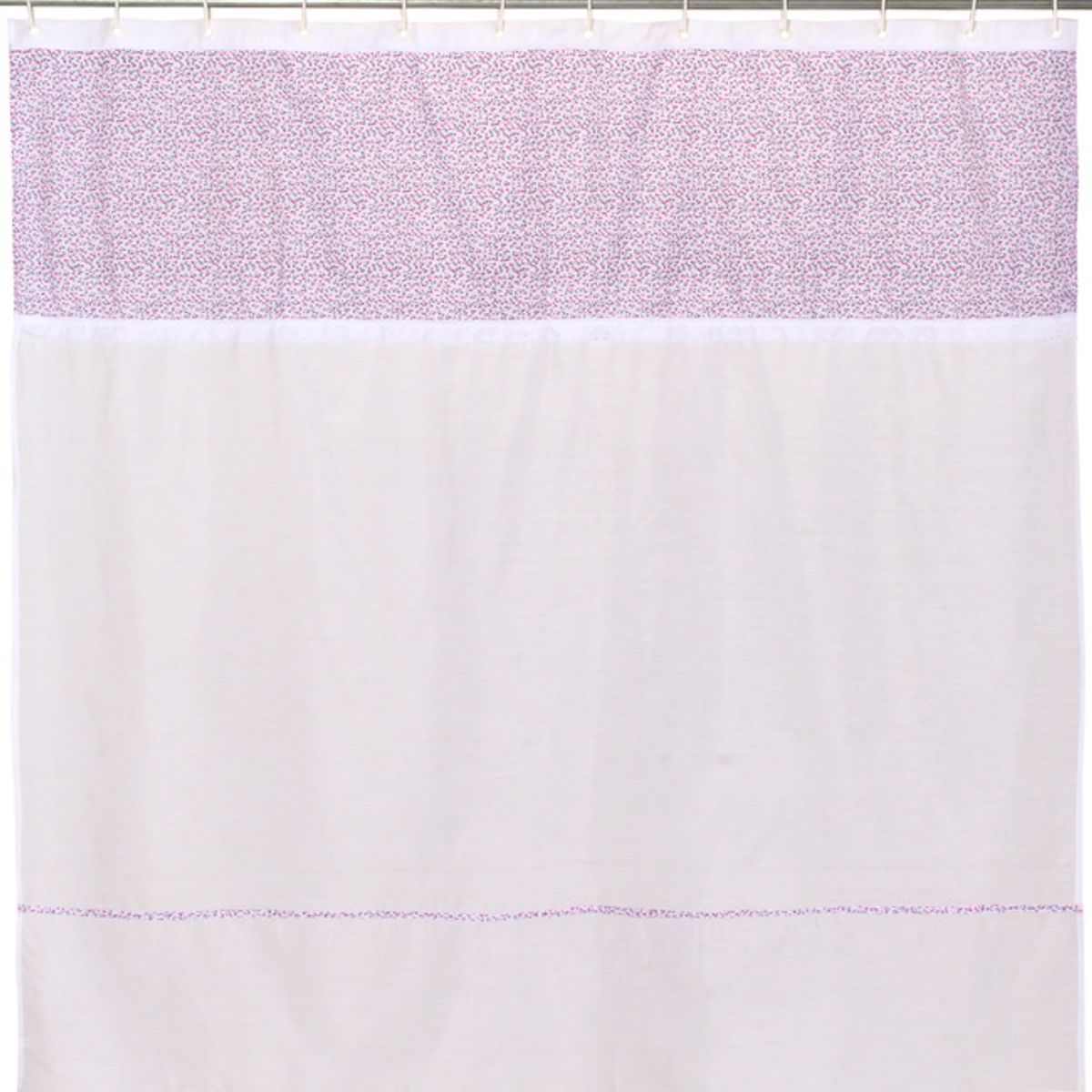 GENTILE - Cortina de baño color blanca flores rosadas 180×220 cms