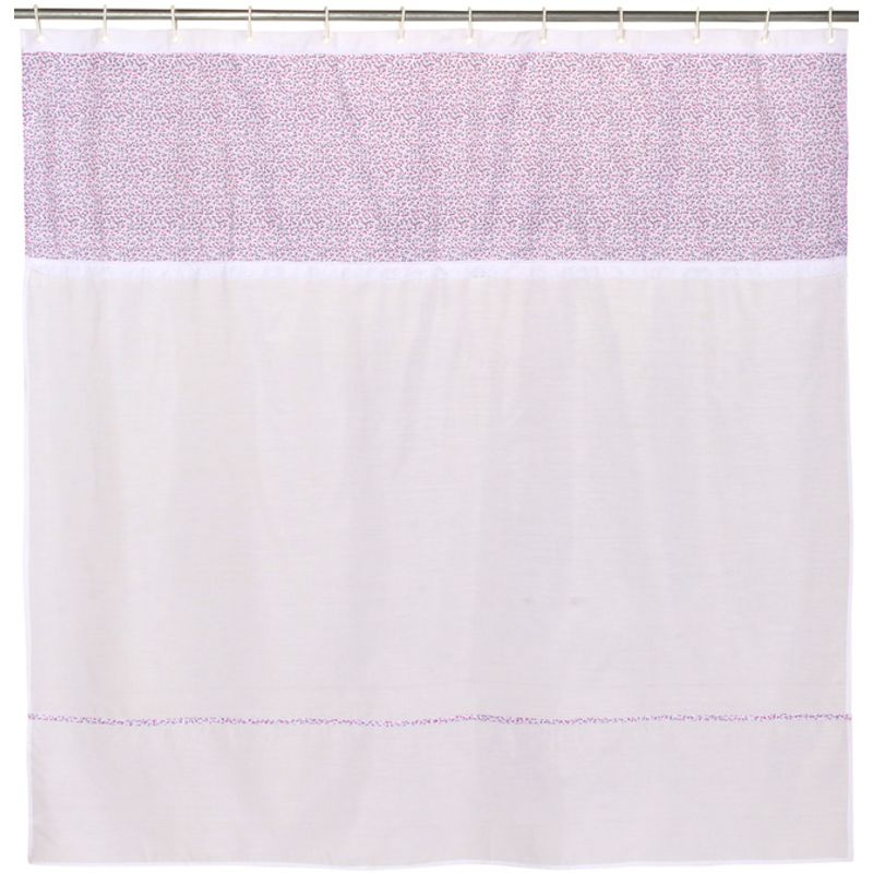 GENTILE - Cortina de baño color blanca flores rosadas 180×220 cms