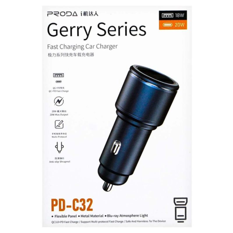 PRODA - Cargador de Auto Doble USB PD-C32