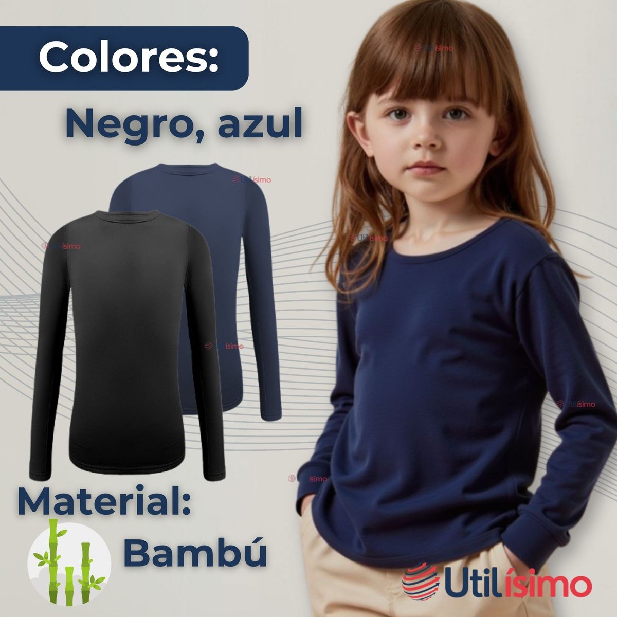 UTILISIMO - Pack 3 Camiseta Bambú Escolar Primera Capa Niña Polera Cuello redondo