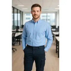 T-WORLD - Camisa Oxford Manga Larga Con Bolsillo