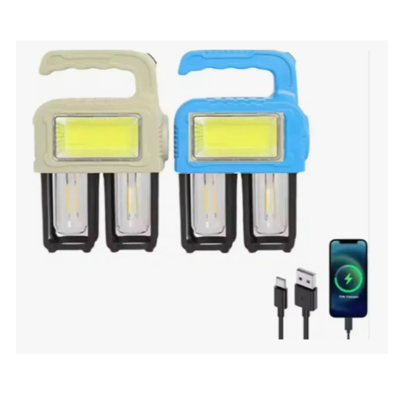 GENERICO - Linterna Solar Recargable Luz Frontal, Lateral Y 2 Ampolleta