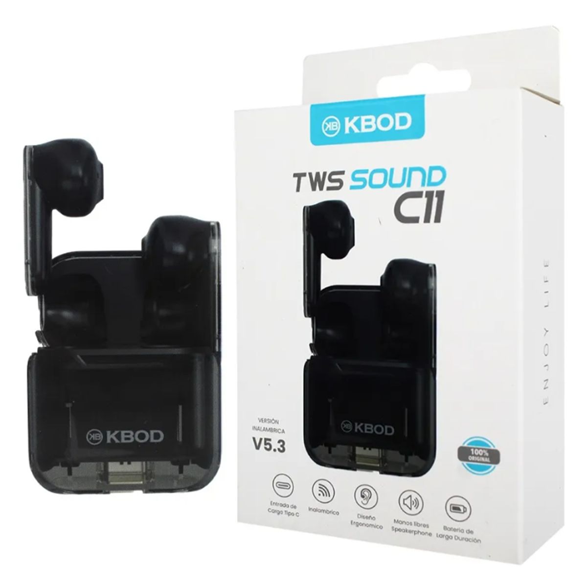 KBOD - Audífonos Inalámbricos Bluetooth Kbod C11 Con Estuche Negro