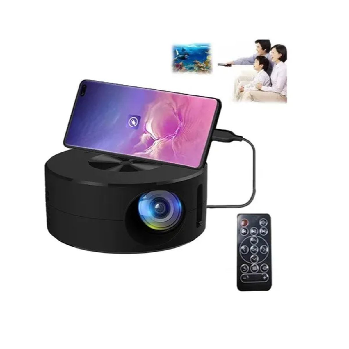 GENERICO - Mini Proyector Led Control Remoto Rotundity Tft Lcd Color Negro