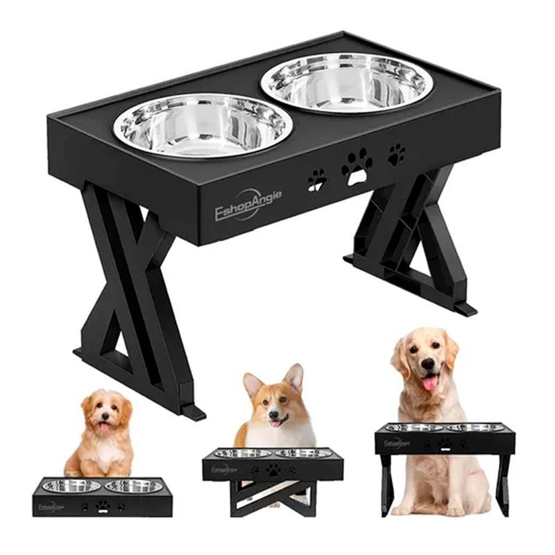 ESHOPANGIE - Comedero-bebedero Para Perros Altura Ajustable - Plato Acero
