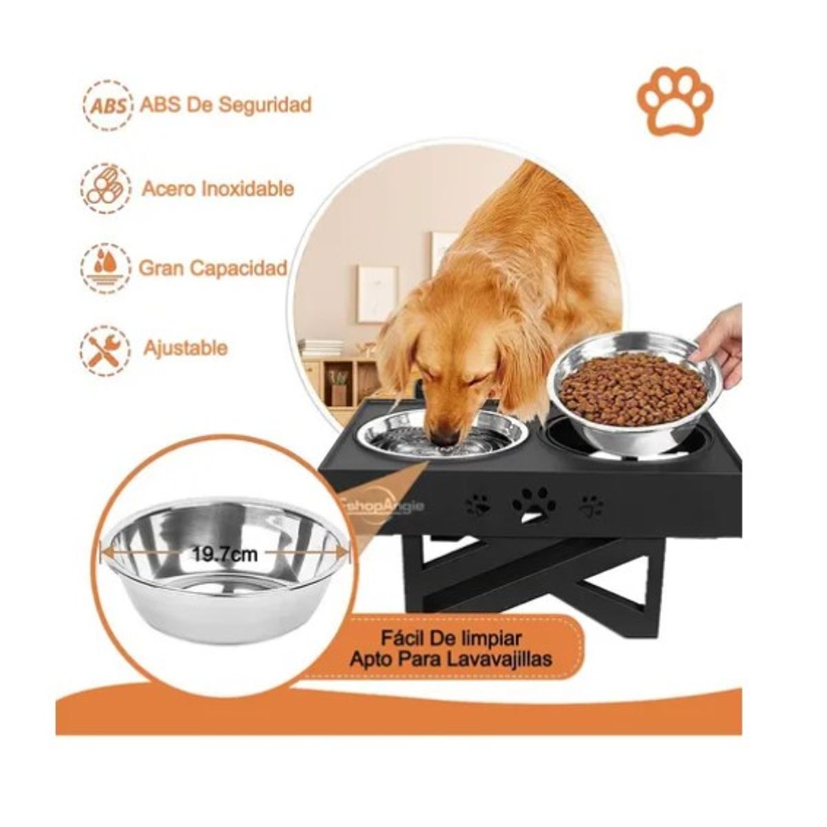 ESHOPANGIE - Comedero-bebedero Para Perros Altura Ajustable - Plato Acero