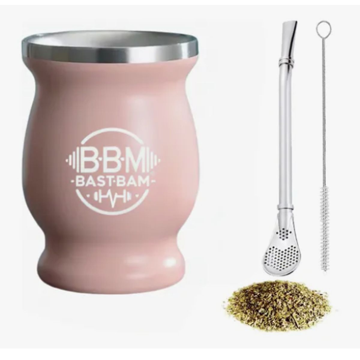 GENERICO - Taza De Con Bombilla Y Cepillos Set Acero Inoxidable 260ml