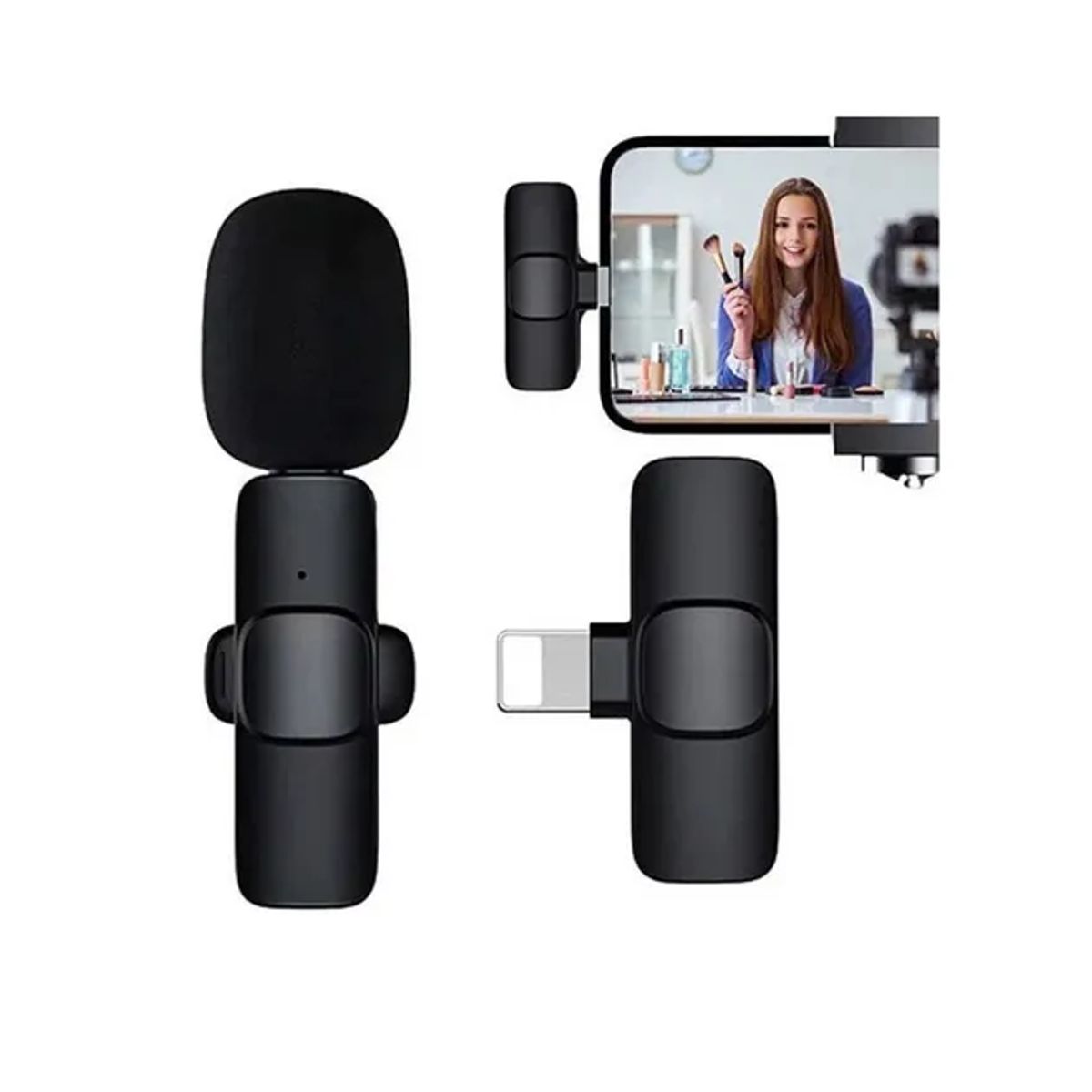 GENERICO - Micrófono Inalámbrico Solapa Para iPhone Lightning My-7300 Color Negro