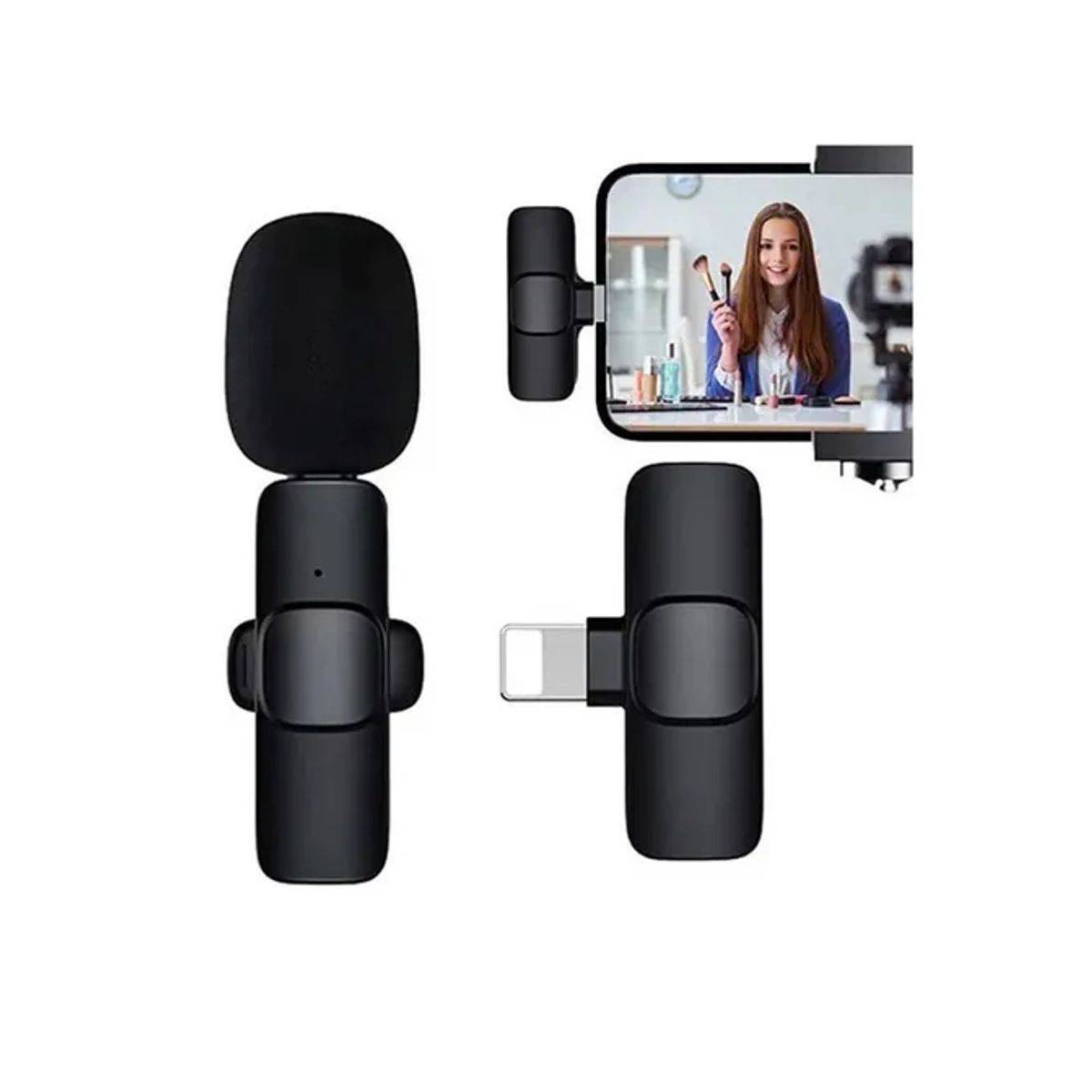 GENERICO - Micrófono Inalámbrico Solapa Para iPhone Lightning My-7300 Color Negro