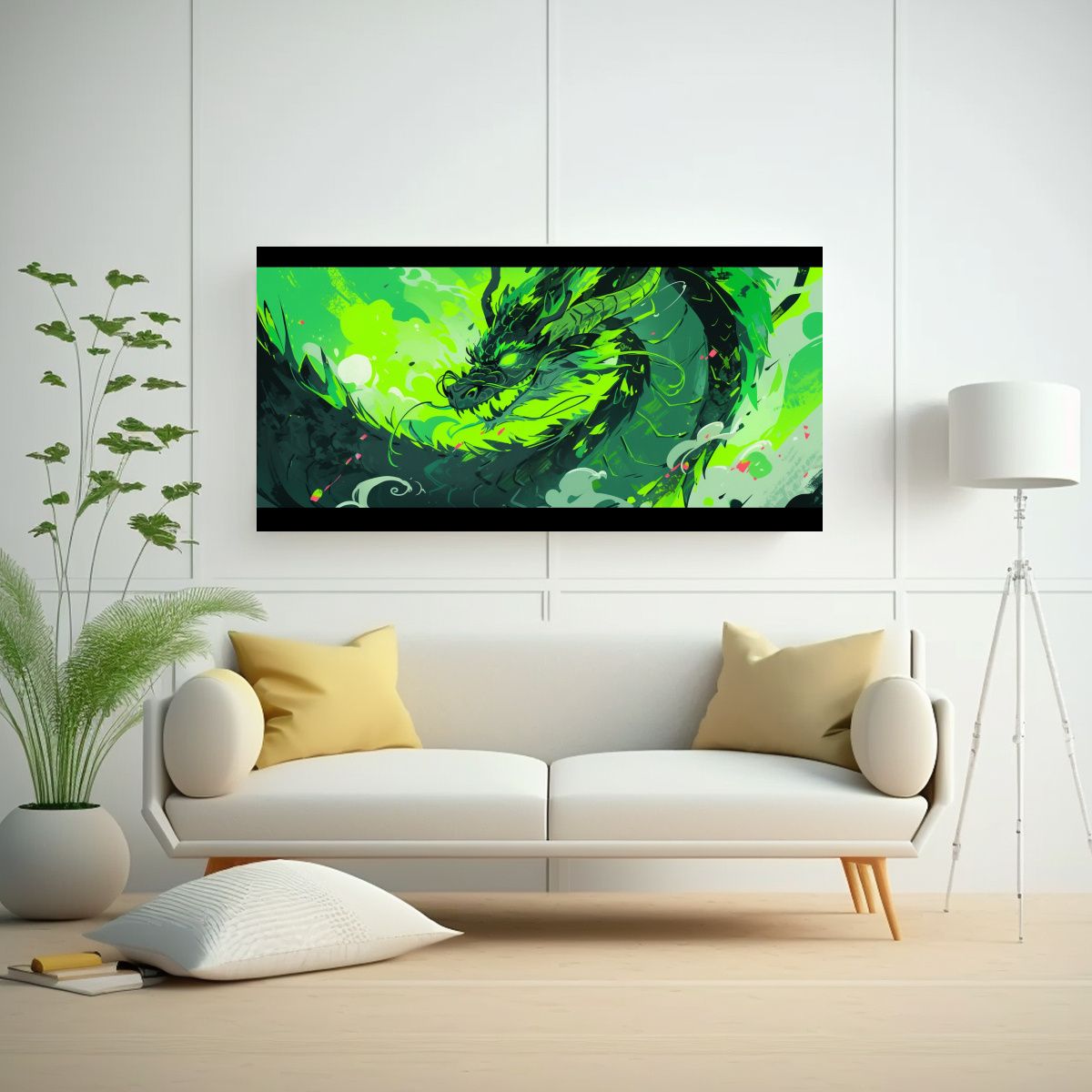 GENERICO - Cuadro Exclusivo De Dragón En Tonos Verdes Para 100x50 Cm
