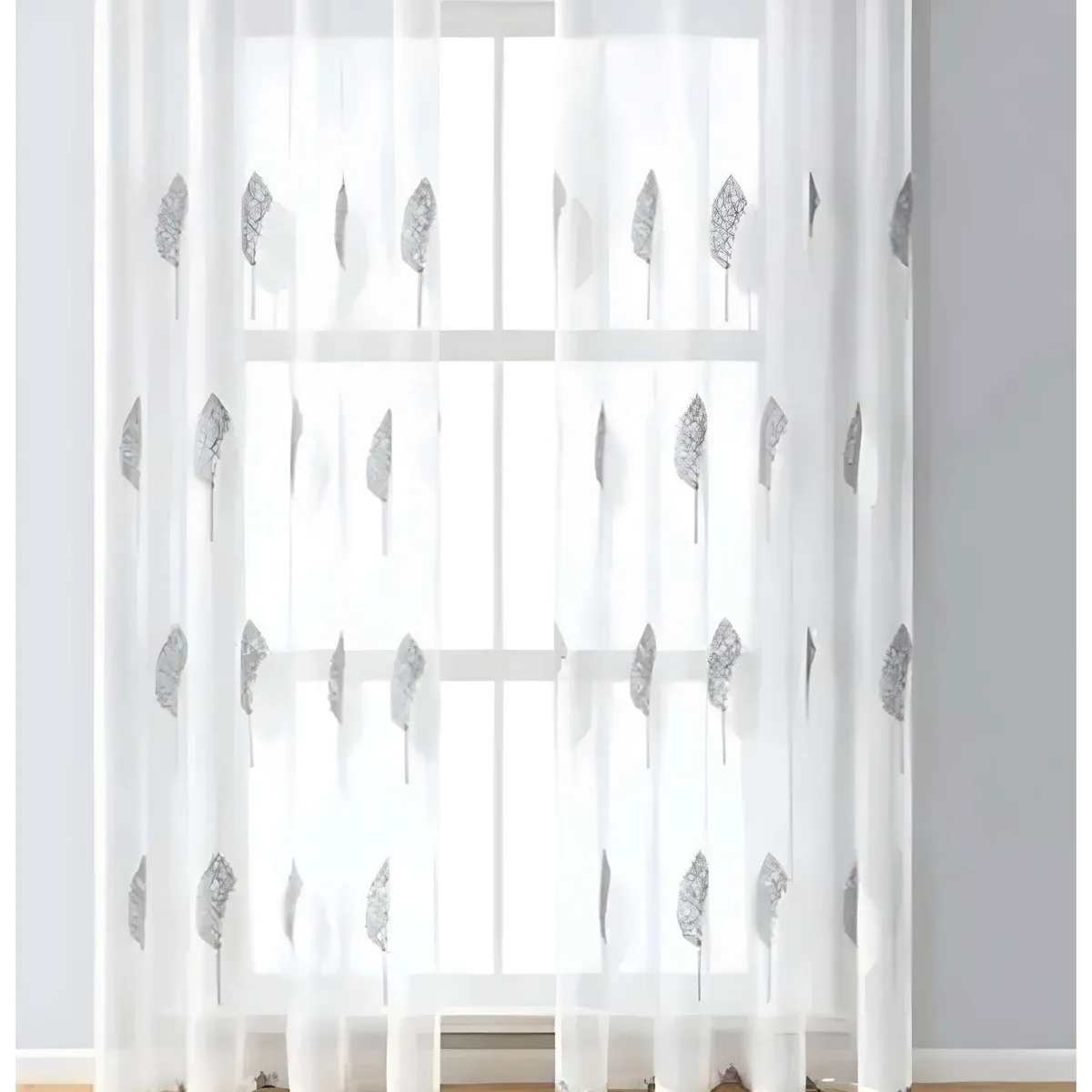 GENERICO - CORTINA VISILLO HOJAS GRIS 140x230 Cm 2 PAÑOS