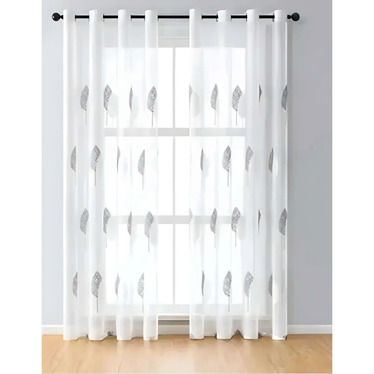 GENERICO - CORTINA VISILLO HOJAS GRIS 140x230 Cm 2 PAÑOS