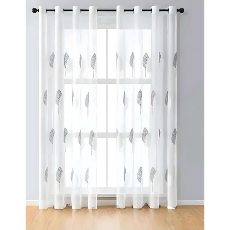 GENERICO - CORTINA VISILLO HOJAS GRIS 140x230 Cm 2 PAÑOS