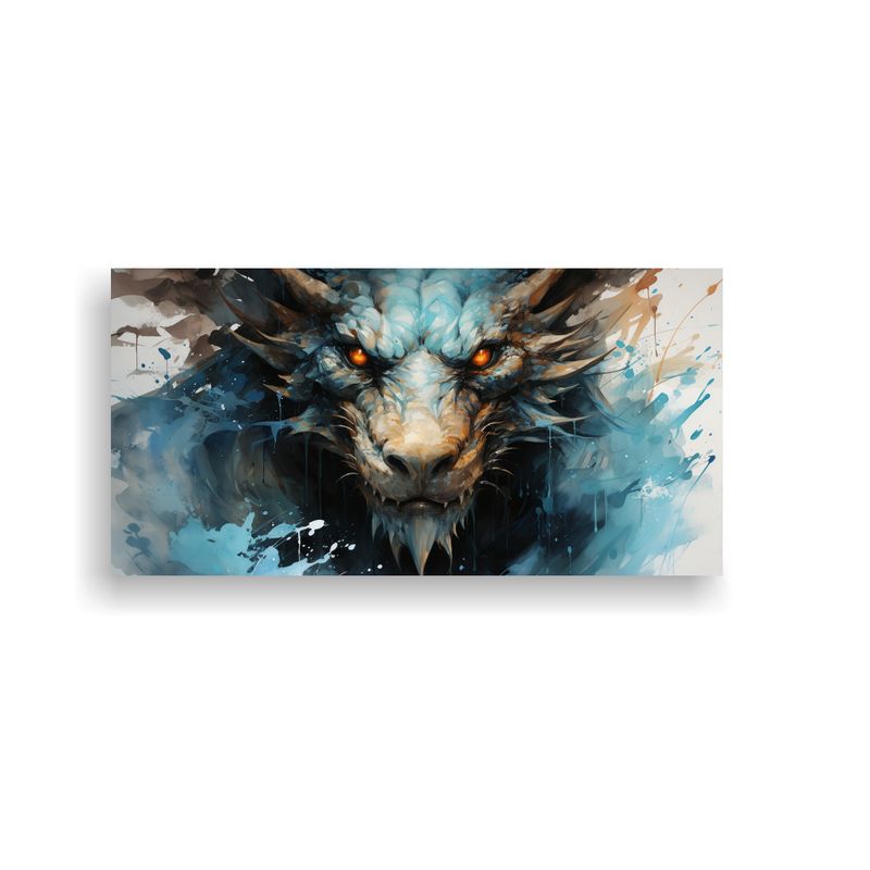 GENERICO - Cuadro Tela Vintage Dragón Acuarela Y Turquesa 100x50 Cm