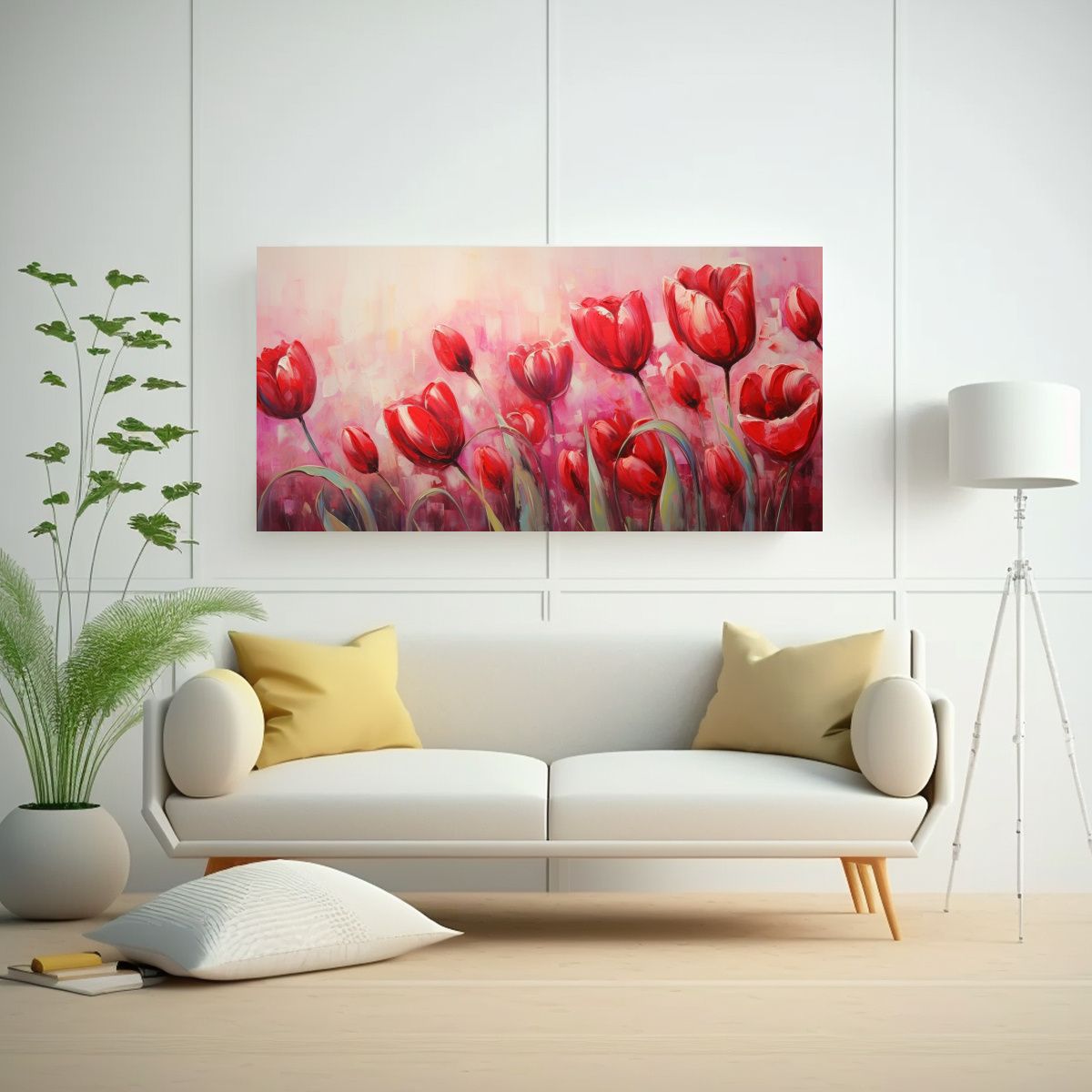 GENERICO - Pintura Abstracta De Tulipanes En óleo De Alta 60x30 Cm