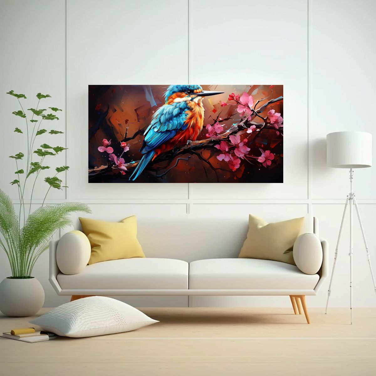 GENERICO - Lienzo Tela Aves Acuarela Colorida Estilo Pintura 100x50 Cm