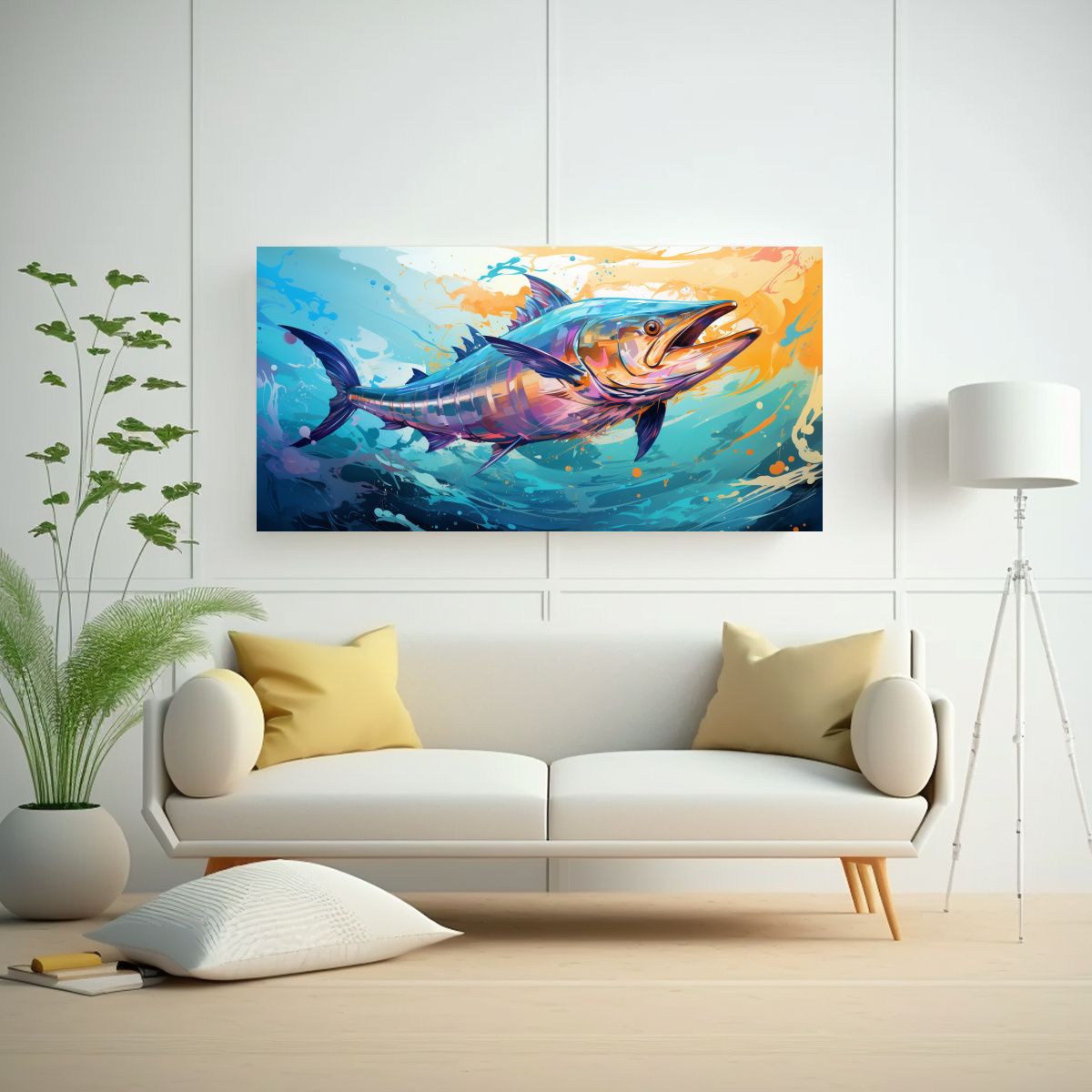 GENERICO - Cuadro Fotografia De Wahoo En Acuarela Y Colores 100x50 Cm